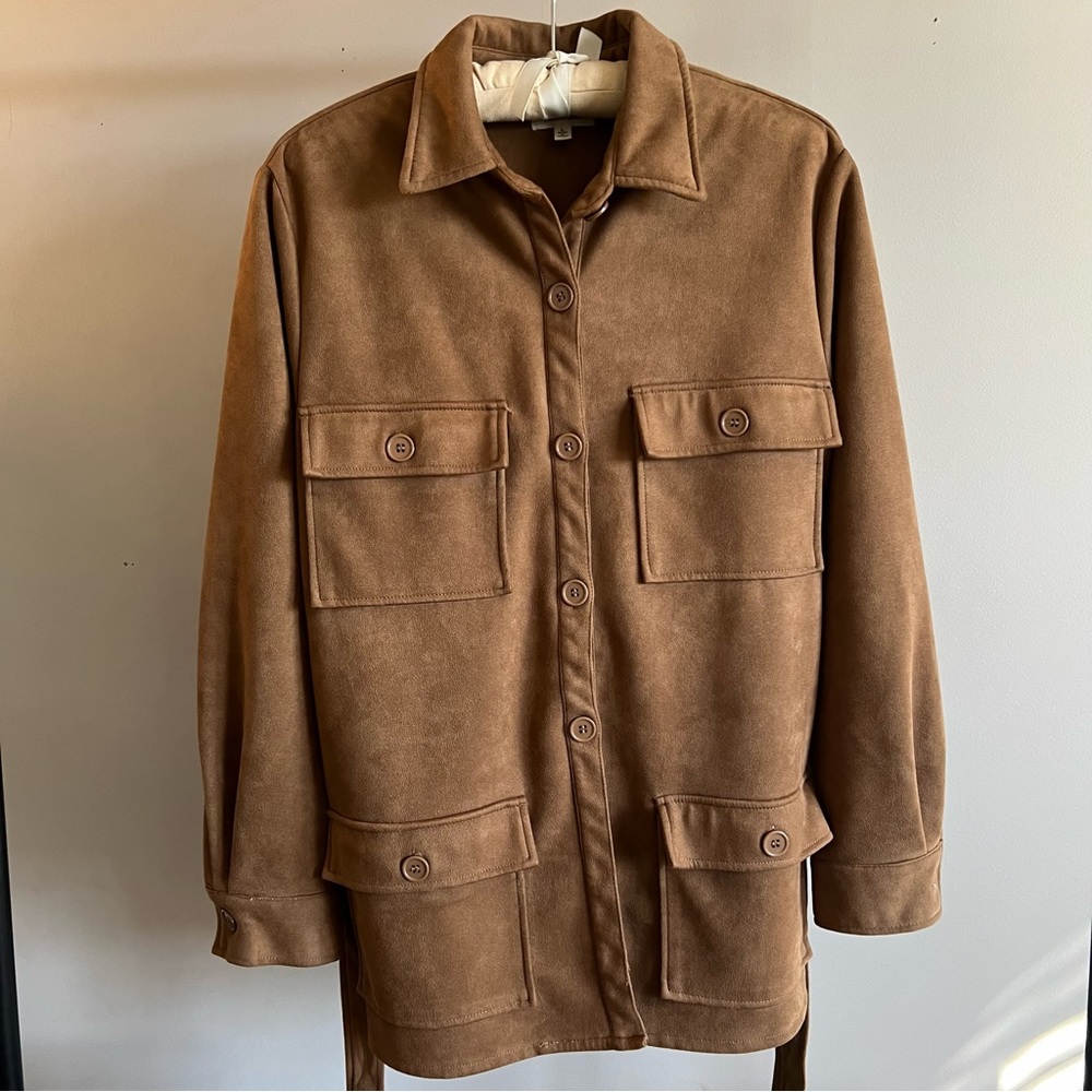 Max Studio Faux Suede Button-Down Shacket Jacket - image 4